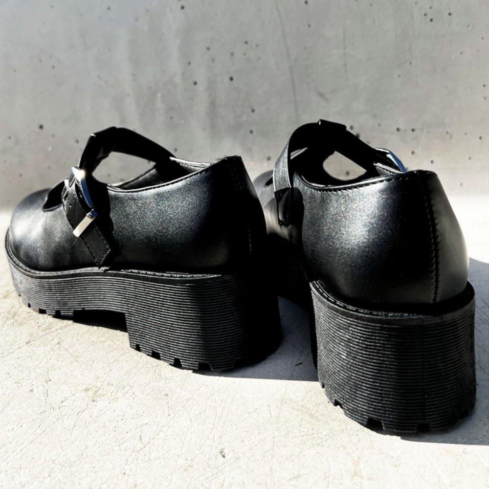 NEW Mary Jane Platform T-Strap Chunky Lug Sole Goth Altercore Loafer Shoes Black - Picture 10 of 14